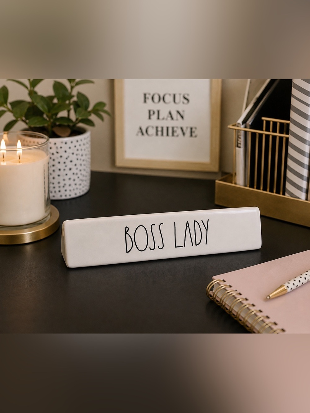 Rae Dunn “Boss Lady” Desk Sign | Office Decor | Minimalist Motivational Plaque